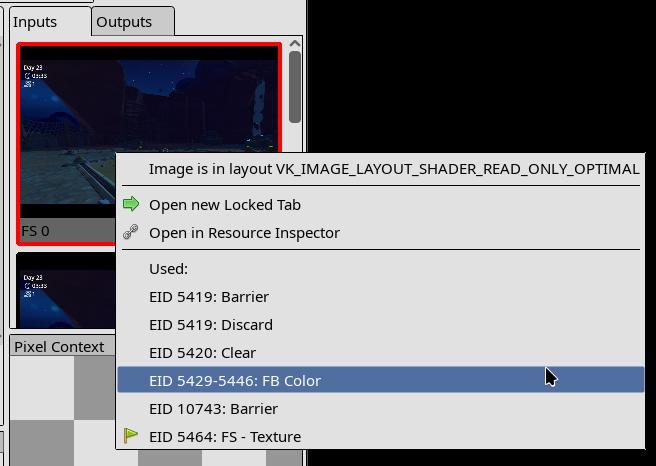 Example of the context menu with all call where resource is used.
